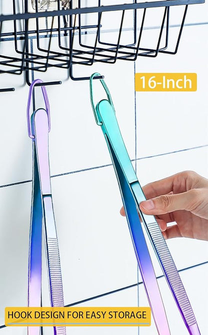 JETKONG 2 Pcs 16-Inch Stainless Steel Fine Tongs Extra Long Chopstick Tongs Long Kitchen Forceps for Cooking (Rainbow) - Image 6