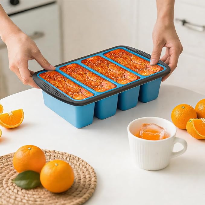 GORCI Silicone Freezer Tray With Lid, 8 Large 1 Cup Soup Freezer Molds, Soup Freezer Container for Meal Prepping, Large Ice Cube Tray， Perfect for Storing Leftovers, Sauces, Lasagna, 2-Pack - Image 3