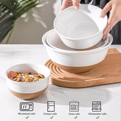 HASENSE Nesting Ceramic Mixing Bowls Set of 4, 2.1/1.5/1.0/0.5 Qt White & Terracotta Stoneware Bowls, Farmhouse Bowls for Cooking, Prepping, Salad & Soup, Dishwasher & Microwave Safe, Serving Dishes - Image 4