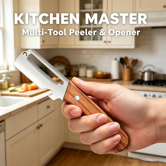 2-in-1 Multifunctional Vegetable Peeler with Wooden Handle & Stainless Steel Blade, Multifunctional Vegetable Peeler, Built-in Bottle Opener, Fruit & Vegetable Kitchen Peeling Tool (2Pcs) - Image 4