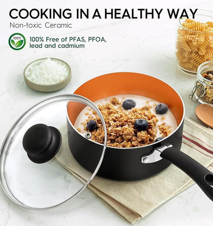 MICHELANGELO Nonstick Sauce Pan With Lid, 3QT Ceramic Saucepan, Copper Saucepans, PFAS-FREE Pot, Small Pots For Cooking, Multipurpose Cooking Pots For Home Kitchen, Dishwasher Safe - Image 5