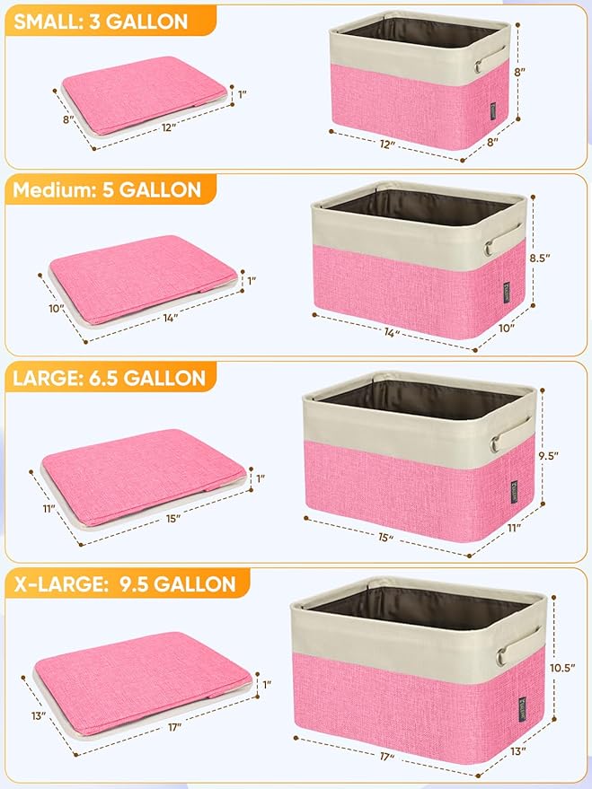 BALEINE 4 Pack Fabric Closet Storage Bins for Shelves, Linen Closet Organizers and Storage, Decorative Baskets for Organizing, Shelf, Clothes, Home, Office (Pink, 15''x11''x9.5'')