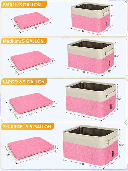 BALEINE 4 Pack Fabric Closet Storage Bins for Shelves, Linen Closet Organizers and Storage, Decorative Baskets for Organizing, Shelf, Clothes, Home, Office (Pink, 14''x10''x8.5')