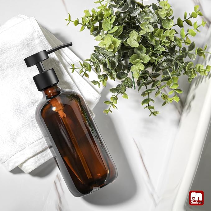 GMISUN Amber Glass Soap Dispenser, 1 Pack Dish Soap Dispensers for Kitchen with Rustproof Stainless Steel Pump, 17 Fl Oz Bathroom Hand Soap Dispenser, Brown Liquid Dishwashing Dispensers Bottle - Image 7