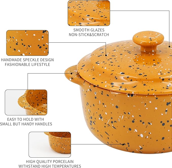 Ceramic Mini Cocotte Set of 4 for Oven,10 Oz Small Casserole Dishes with Handles and Lid,Individual Serving Pot for Souffle,Soup,Cobbler,Stoneware Baking Ramekins,Assorted Colors