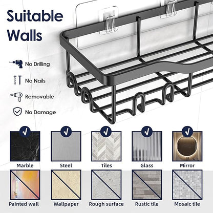 NESOMI Shower Caddy Adhesive Shower Organizer 8-Pack, Rustproof Stainless Steel Bathroom Shelves, Large Capacity No-Drill Rack Storage Accessories with Soap Dish Toothbrush Holder Hooks - Image 9