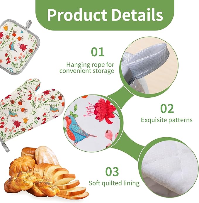 3 Pcs Kitchen Stuff, Kitchen Oven Mitts and Pot Holders Sets with Microfiber Wild Floral Kitchen Towels,Kitchen Accessories,Gifts for Women