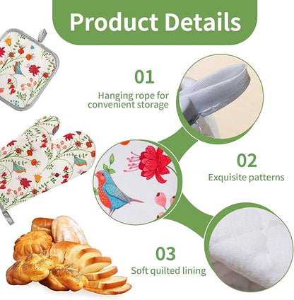 3 Pcs Kitchen Stuff, Kitchen Oven Mitts and Pot Holders Sets with Microfiber Wild Floral Kitchen Towels,Kitchen Accessories,Gifts for Women