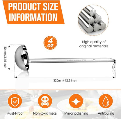 meekoo 1 Pieces Stainless Steel Ladle Soup Handle Ladle with Pouring Rim for Kitchen Cooking Soup Sauce (4 oz) - Image 3