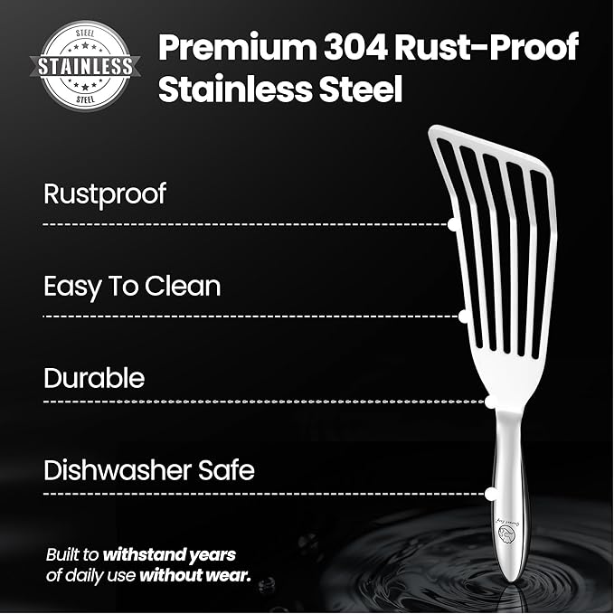 Stainless Steel Fish Spatula Set – 1 Large Fish Turner + 1 Small Metal Spatula, Ultra-Thin Edge for Easy Turning & Flipping, Metal Kitchen Utensils with Ergonomic Non-Slip Handle, Dishwasher Safe - Image 6
