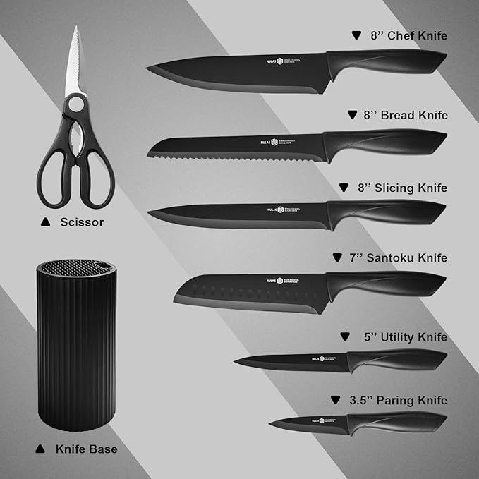 Knife Set, 8-Piece Kitchen Knife Set with Universal Block - Anti-Rust Chef Knives, Ergonomic Design, Dishwasher Safe (Black) - Image 3