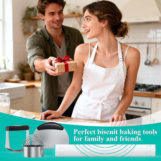 Biscuit Cutter Set, Green Silicone Baking Mats, Stainless Steel Pastry Cutter, Pastry Blender, Dough Cutter, Professional Baking Dough Tools (4 Set Green) - Image 7