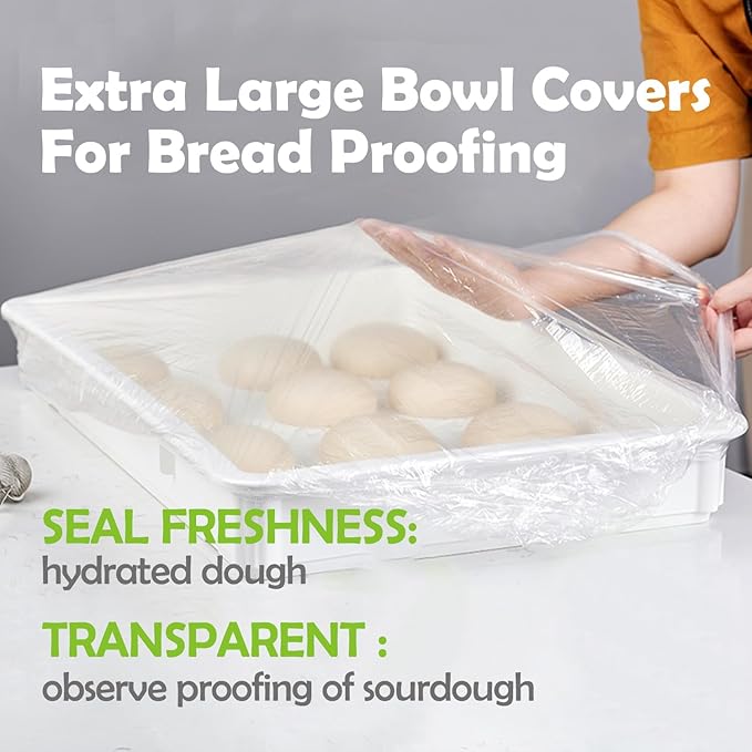 100 Extra Large Bowl Covers For Bread Proofing,Fits Bowl up to 20",Sheet Pan Covers, Elastic Reusable Plastic Bowl Cover For Baking Tray/Pizza Dough Proofing,Outdoor Food Fresh Keeping Bags, BPA Free - Image 3
