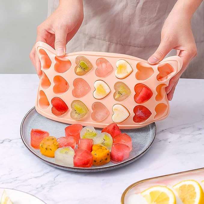 2 Pack Heart Shpaed Ice Cube Trays with Lids and Bins Ice Molds with Ice Storage Box, 48 Holes Silicone Heart Ice Cube Tray for Whiskey Cocktail Fun Shapes Cubes, with Lids & Bins - Image 6