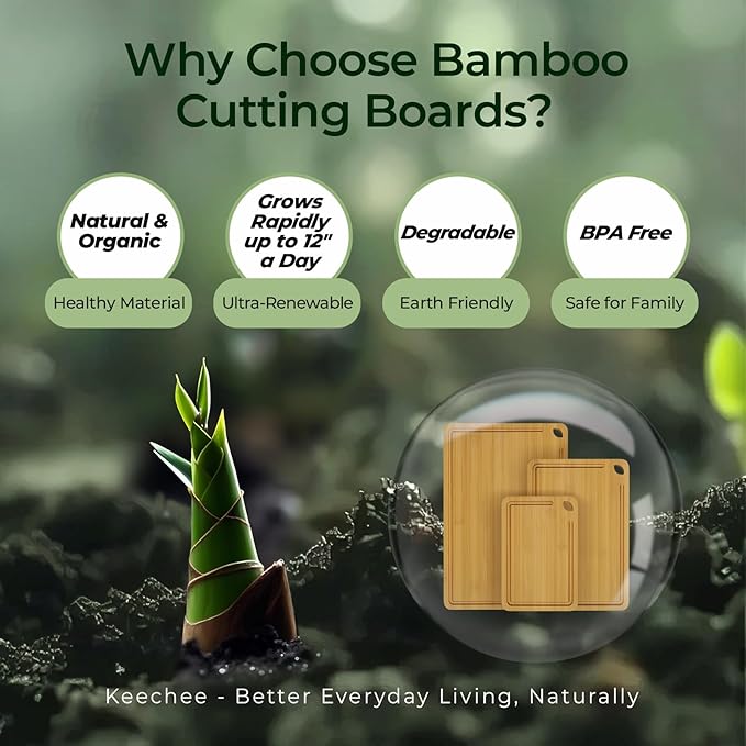 Keechee Wood Cutting Board for Kitchen - Reversible Bamboo Cutting Boards Gift Set of 3 with Juice Groove, Wooden Chopping Board for Meat, Fruit, Vegetables & Cheese (Pre Oiled, Natural) - Image 9