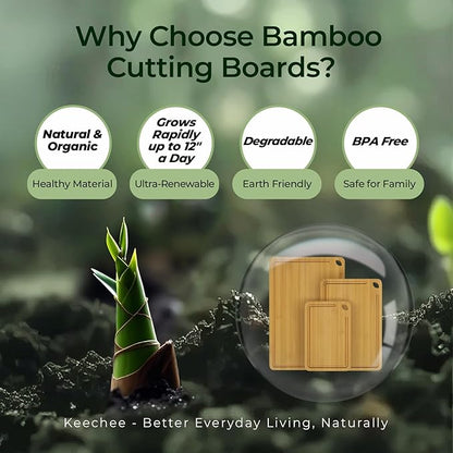 Keechee Wood Cutting Board for Kitchen - Reversible Bamboo Cutting Boards Gift Set of 3 with Juice Groove, Wooden Chopping Board for Meat, Fruit, Vegetables & Cheese (Pre Oiled, Natural) - Image 9