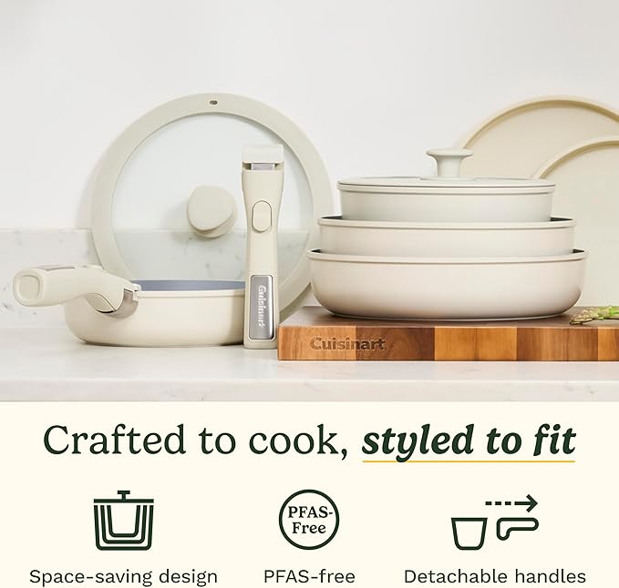 Cuisinart 13-Pc ClickSmart Nonstick Detachable Handle Ceramic Cookware, Pots and Pans Set, Stackable Space-Saving Design, Compatible with All Stovetops, Induction & Oven Safe, PURELYCERAMIC - Image 2