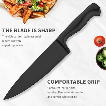 Black Knives Set, 15-Piece Stainless Steel Kitchen Knife Block Sets with Built-In Sharpener, Professional Knife Set with Scissors, Steak Knives