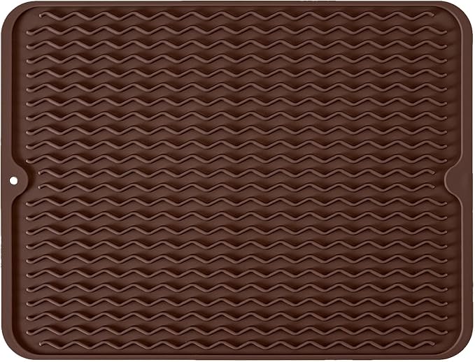 Large 24" x 18" Silicone Dish Drying Mat for Kitchen Counter, Easy clean, Quick Dry, Heat-resistant Dish Drainer Mat for Sink,Refrigerator or Drawer liner (Food Grade Silicone-Coffee) by MODENGKONGJIAN