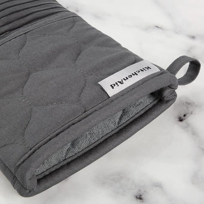 KitchenAid Quilted Cotton Terry Cloth Oven Mitt, Pot Holder, Kitchen Towel 4-Pack Set, Heat Resistant, Silicone Grip, Gift Set, Charcoal Grey, 16"x26", 7"x13" & 7"x10" - Image 7