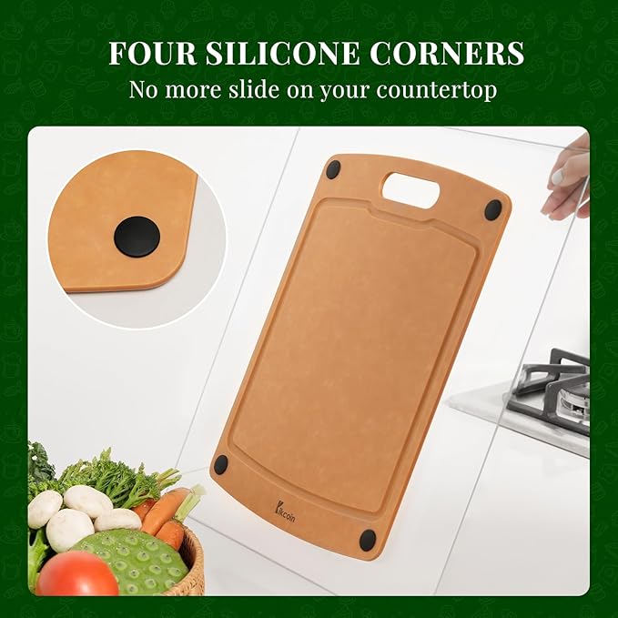 Kikcoin Wood Cutting Board, Cutting Boards for Kitchen Dishwasher Safe Non-slip Chopping Board with Juice Groove, Wood Fiber Composite Cutting Board with Handle, 14.6"*10.8" - Image 5