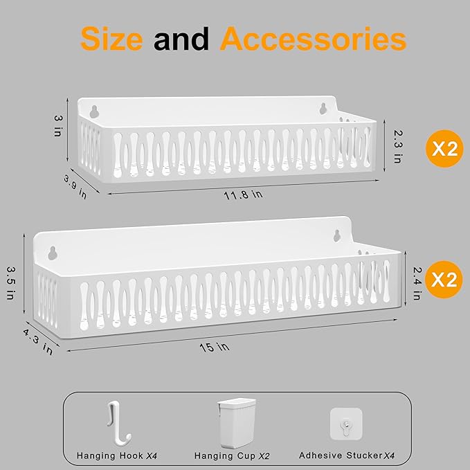 Sevenblue 4 Pack Large Magnetic Spice Rack for Refrigerator, Spice Rack Organizer, Moveable Magnetic Shelf Fridge Organizer with 4 Hooks for Kitchen and Oven Organization, White - Image 5