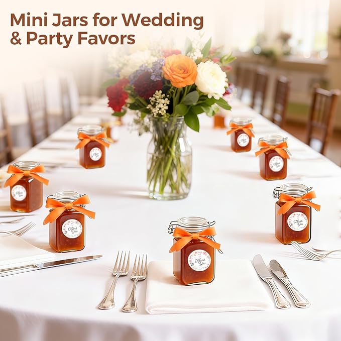 ComSaf Set of 12 Square Glass Jars with Airtight Lids (8 Oz), Pantry Canisters for Spices, Jams, & Herbs, Wire Clamp Jar for Overnight Oats, Pickling, Favors, Includes Labels & Funnel - Image 6