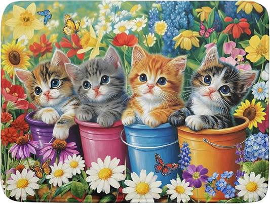 Lovely Cat Drying Mat for Kitchen Counter Colorful Flower Absorbent Coffee Bar Mat 18 X 24 by Giwawa