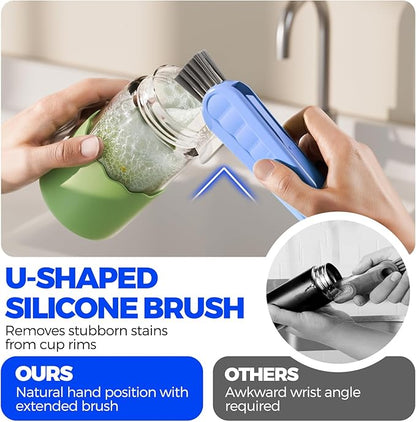 6 Pack Holikme 4 in 1 Cup Lid Cleaning Brush Set with 3 Straws, Multifunctional Bottle Brush, Silicone Cup Lid Gap Cleaner, Durable Bristle Crevice Cleaning Brush, Blue - Image 2