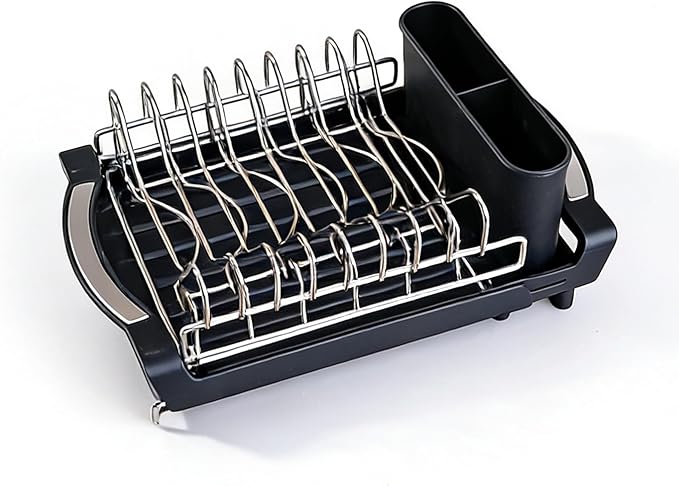 Dish Drying Rack Compact Expandable Double-Decker: Stainless, Rust-Proof, fits Kitchens/Apartments, extends 11.42"-19.9" (Black). - Image 6