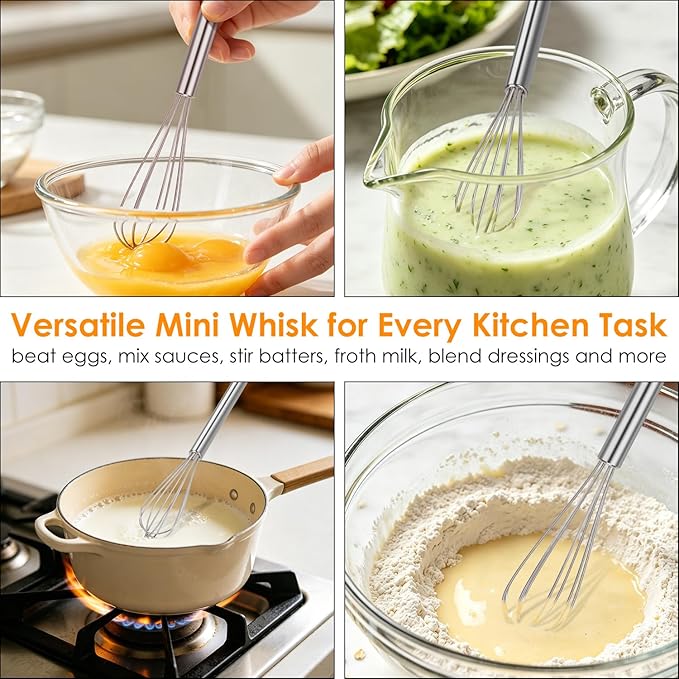 HOTEC 10 Inch Mini Whisk, Anti-Rust 304 Stainless Steel Small Whisks for Cooking, Baking, Mixing Ingredients & Deep Containers - Image 6
