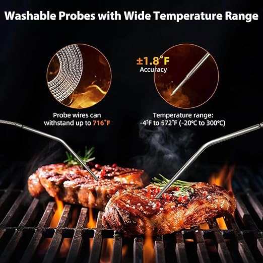 Remote Meat Thermometer Wireless, Vauno Wireless Meat Thermometer for Grilling and Smoking with Dual Meat Probe, Kitchen Timer, Digital Cooking Food Thermometer for Smoker BBQ Oven Outside Grill - Image 6