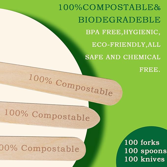Disposable Wooden Forks -Pack of 100, 6.5" Length-Biodegradable, Natural Wooden Utensils, Great for Parties,Camping,Weddings&Dinner Events (Knives) - Image 6