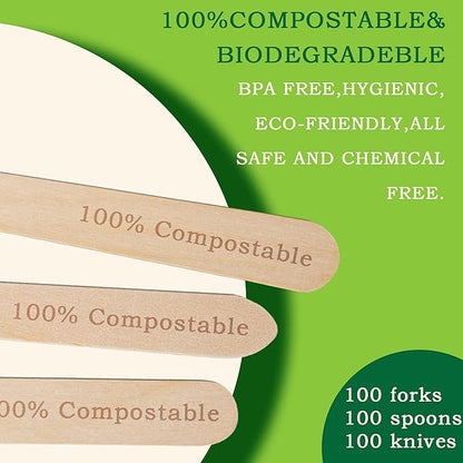Disposable Wooden Forks -Pack of 100, 6.5" Length-Biodegradable, Natural Wooden Utensils, Great for Parties,Camping,Weddings&Dinner Events (Knives) - Image 6