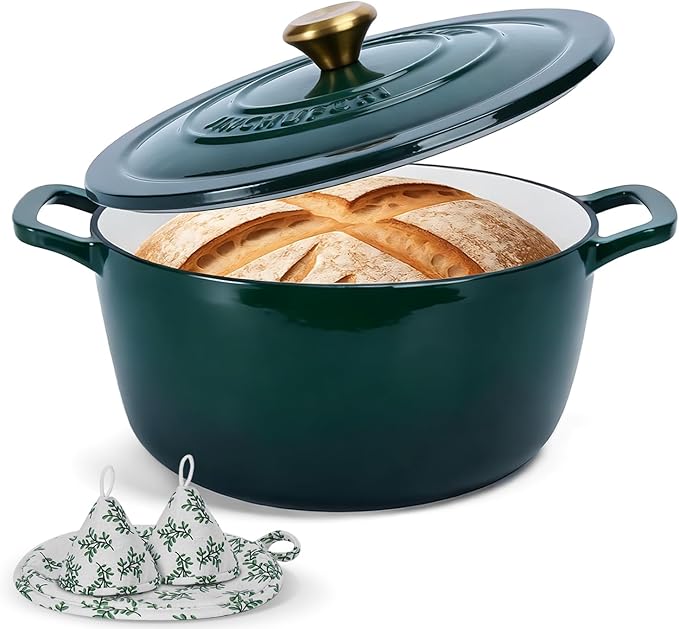 Enameled Cast Iron Dutch Oven - JINCHUFURI 5 Quart Cast Iron Dutch Oven Enameled Oven with Lid for Sourdough Bread Baking, Pre-Seasoned Pot Oven Safe by JINCHUFURI
