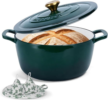 Enameled Cast Iron Dutch Oven - JINCHUFURI 5 Quart Cast Iron Dutch Oven Enameled Oven with Lid for Sourdough Bread Baking, Pre-Seasoned Pot Oven Safe by JINCHUFURI