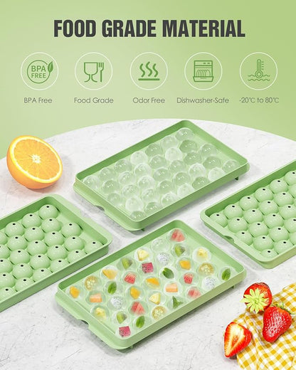 3-Pack Small Circle Ice Cube Tray for Freezer with Lid and Bin, Makes 99 x 0.87" Mini Round Ice Balls (33 per Tray), BPA-Free Sphere Ice Trays for Juice, Cocktails, Whiskey, and Coffee Drinks