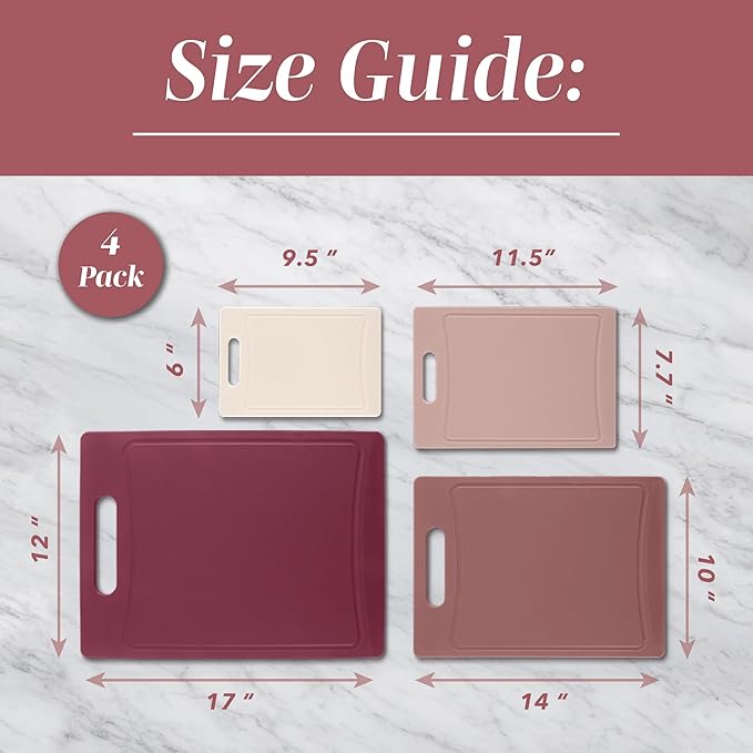 COOK WITH COLOR Non-Slip Cutting Board Set – Kitchen Essentials with Easy Grip Handle for Meat, Veggies, and Fruits, 4 Cutting Boards, Rose - Image 5
