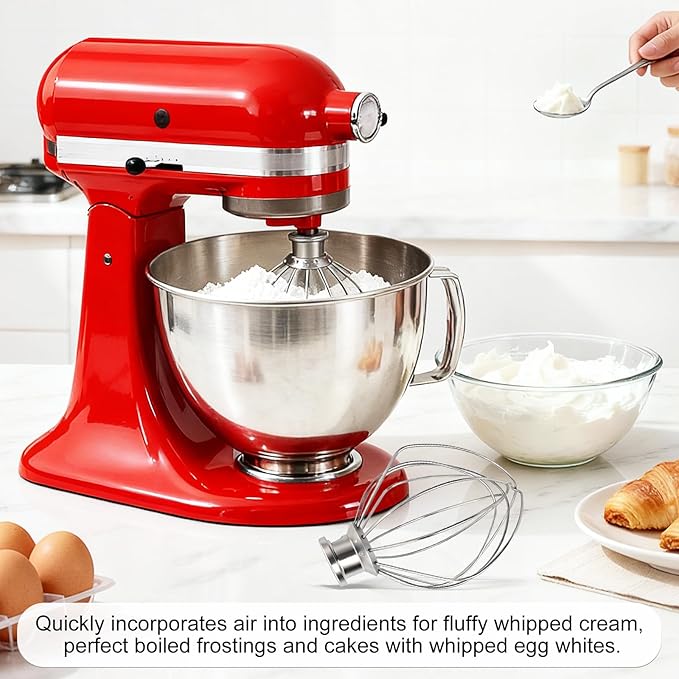 Dishwasher Safe K45WW Wire Whip for Kitchenaid Whisk Attachment 4.5QT-5QT Tilt-Head Stand Mixer,-All Stainless Steel Kitchen aid Whisk Attachment for Cream, Frostings, Cakes - Image 2