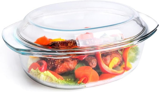 Oval Tempered Glass Casserole Dish, Tough Glass Casserole Baking Dish with Glass Cover. Oven, Freezer and Dishwasher Safe.- 3.5 Liter