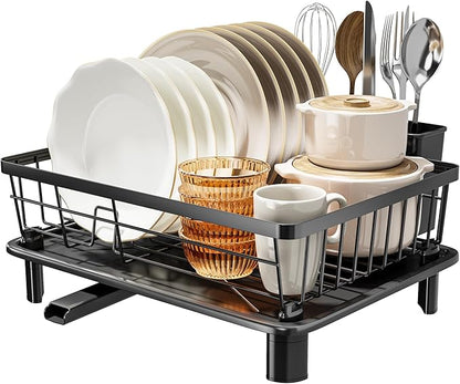 MOUKABAL Dish Drying Rack, Dish Rack, Stainless Steel Dish Racks for Kitchen Counter, Dish Drainer with Removable Utensil Holder, Drainboard (Black,11''W x 15''L) - Image 3