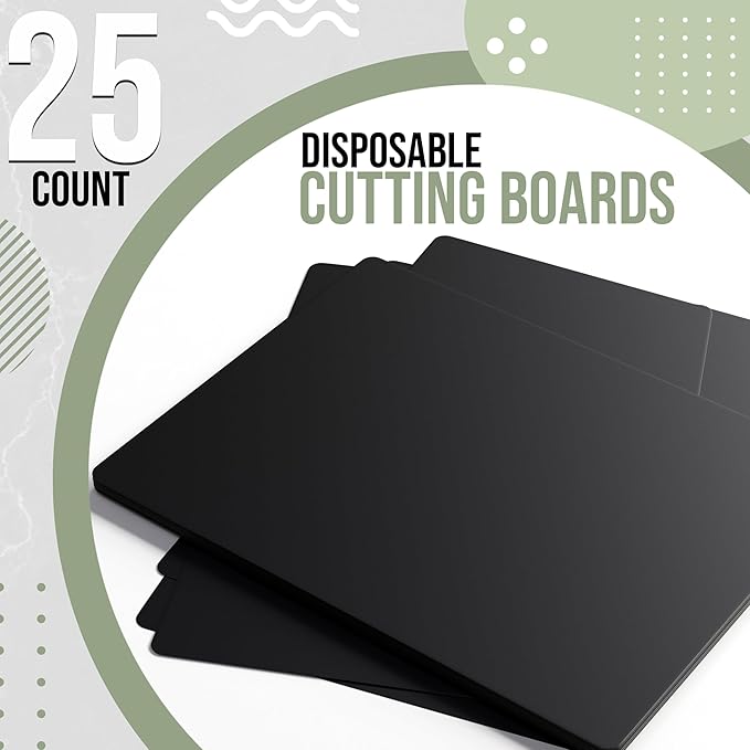Crown Display Disposable Cutting Boards for Kitchen 25 Count Black Cutting Board 12 Inch X 17.5 Inch Flexible Cutting Boards For Kitchen ~ Patent Pending ~ Recyclable Disposable Cutting Board Sheets