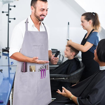 Noverlife Hair Stylist Apron with 4 Pockets, Hair Resistant 34 Inch Long Hairdresser Aprons w/Adjustable Strap for Salon