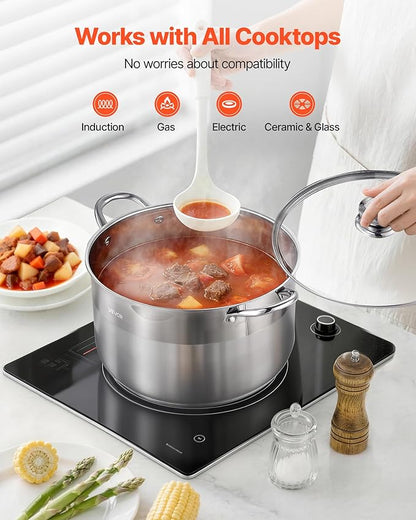 VEVOR Stainless Steel Stock Pot, 12QT Stainless Steel Stockpot with Glass Lid, PFOA-Free, PFAS-Free, Compatible with Gas Stoves, Induction Cooktops, Electric Stoves, for Soups, Stews, and Pasta - Image 4