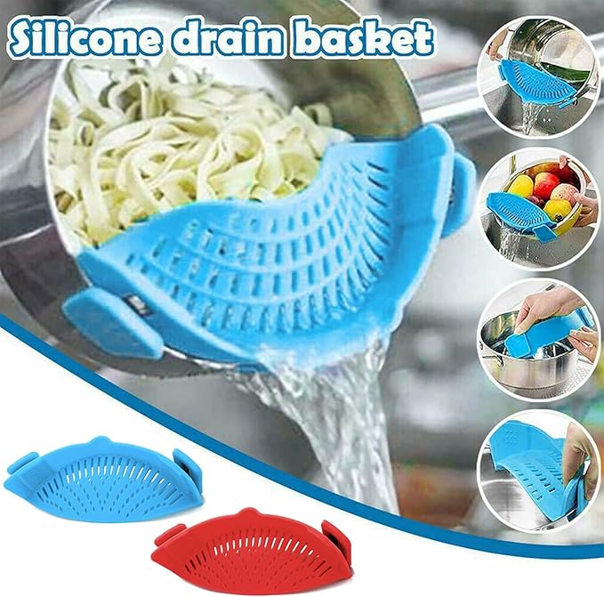 2 Pcs Clip on Strainers, Pot Strainer for Pasta Meat Vegetables Fruit, Silicone Strainer - Fit All Pots and Bowls. - Image 2