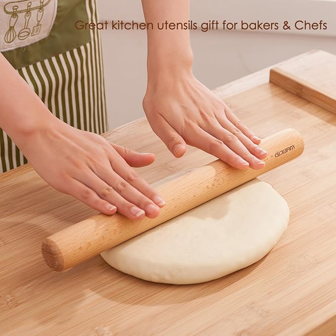 GOBAM Wood Rolling Pin, Small - Dough Roller for Pasta, Cookies, Pie, Pizza, Chapati, Fondant, Rolling Pins for Baking, Bread Making Tools and Supplies - 11 x 1.38 Inches - Image 6