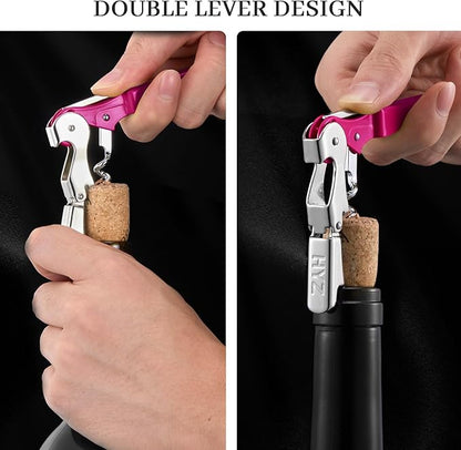 HYZ 2-Pack Wine Opener Waiter Corkscrew, Professional Wine Key for Servers, Bartender with Foil Cutter, Manual Wine Bottle Opener Double Hinged (Fuchsia) - Image 4