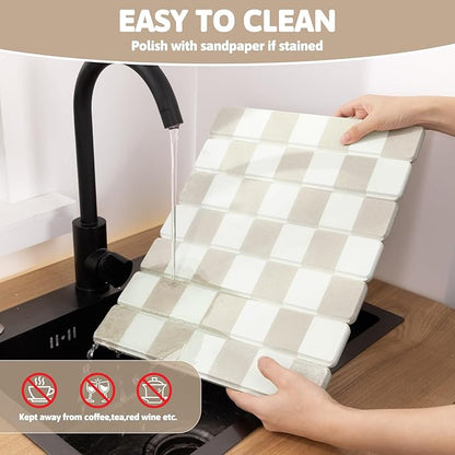 Yamaziot Stone Drying Mat for Kitchen Counter, 16"x12" Small Foldable Ultra Absorbent Stone Drying Mat, Quick-Dry Diatomaceous Earth Mat, Non-Slip Heat Resistant Mat for Dishes, Cups, Bottles, Beige