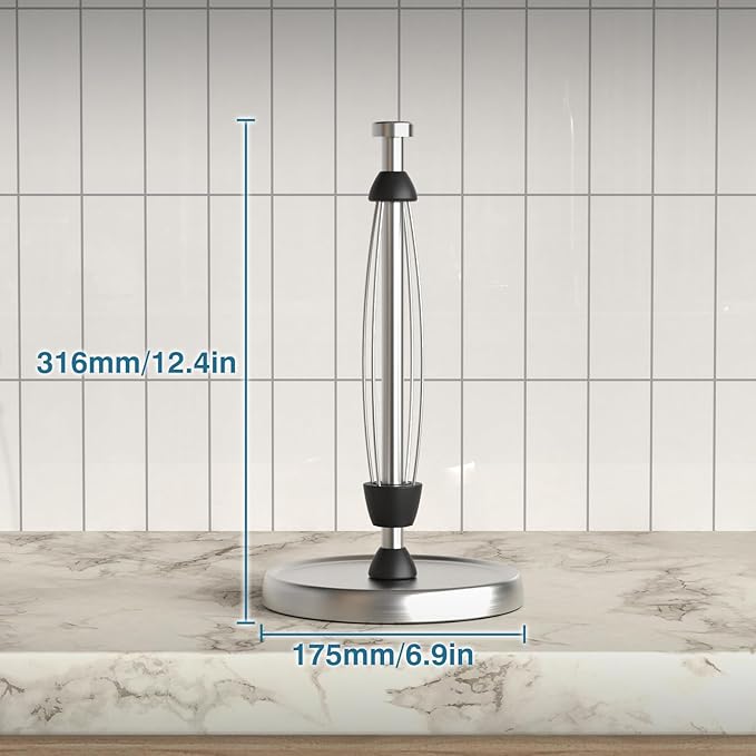 Paper Towel Holder Countertop, One-Handed Tear, Stainless Steel, Weighted Base, Silver, Paper Towel Roll Holder Stand with Ratchet Mechanism for Kitchen Bathroom Farmhouse Essentials Decor Accessories - Image 6