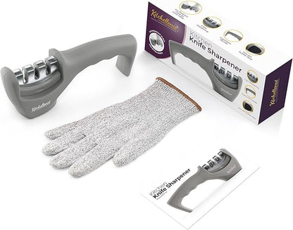 4-in-1 Kitchen Knife Accessories: 3-Stage Knife Sharpener Helps Repair, Restore and Polish Blades and Cut-Resistant Glove - Image 4
